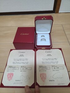 美品Cartierカルティエ Cドゥ エングレーブド ウェディング リング 指輪 ペア プラチナ950 ダイヤモンド ブライダル 内側刻印有 10号28号