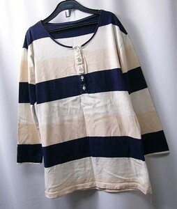 yas3-101　PETIT BATEAU｜プチバトー/紺×ライトベージュ×白のボーダー柄　七分袖 カットソー/Mサイズ