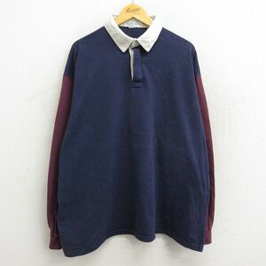 XL/古着 IZOD 長袖 ブランド ラガー シャツ メンズ 90s ツートンカラー 大きいサイズ 紺他 ネイビー 23mar28 中古 トップス