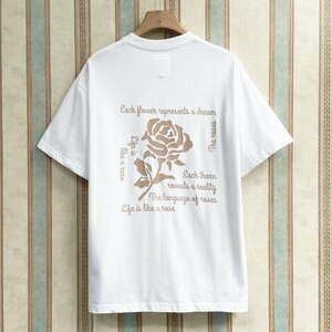 定番 定価2万 FRANKLIN MUSK・アメリカ・ニューヨーク発 半袖Tシャツ 綿100％ お洒落 英字 バラ カットソー 日常 ユニセックス サイズ1