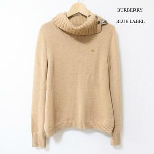 良品 BURBERRY BLUE LABEL バーバリーブルーレーベル サイズ38 ベージュ タートルネック 長袖 ニット セーター ノバチェック 胸ロゴ