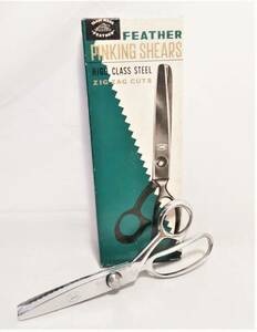 【美品】FEATHER フェザー 裁ちばさみ PINKING SHEARS ピンキングはさみ 裁縫道具 洋裁 裁断 刃物 昭和レトロ 切れ味OK 箱付き