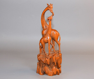 ▽鴻▽ 黄楊木製 細密彫 母子情深 置物 古賞物 中国古玩 中国古美術