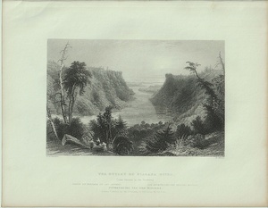 1840年 Bartlett アメリカの風景 鋼版画 ナイアガラ川の河口 遠方にオンタリオ湖 The Outlet of Niagara River