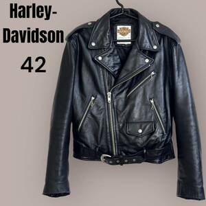 ☆美品☆Harley Davidson ハーレーダビッドソン ダブルライダース レザージャケット 42サイズ 黒 ブラック 牛革 メンズ 