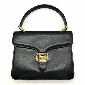 良品 CELINE セリーヌ 馬車金具 ヴィンテージ レザー ハンド バッグ ブラック a2247