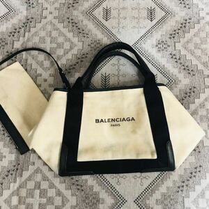 即決　BALENCIAGA バレンシアガ　339933 ネイビーカバスS カバ　トートバッグ ハンドバッグ バッグ　キャンバス　レザー