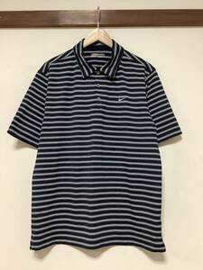 ひ1364 NIKE GOLF ナイキゴルフ ボーダー 半袖ポロシャツ XL ディープネイビー/ホワイト ストレッチ入り ドライ 速乾 ロゴ刺繍