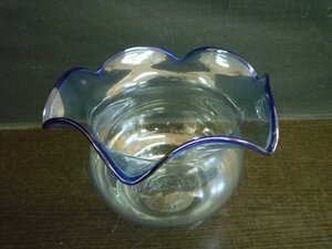 EMB-62144-08 金魚鉢 青縁 ガラス製 気泡あり レトロ