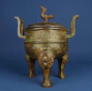 ◆古寳堂◆漢時期 青銅製 立鳥熏香炉 置物 賞物 極細工 古置物 古擺件 中国古美術 時代物 古董品