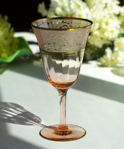 1930年代 グラストベリー クリスタル ピンク ゴールド ローズ エッチング ゴブレット シャンパン ワイングラス 薔薇 バラ 酒 アンティーク