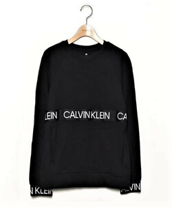 ☆Calvin Klein カルバン・クライン ビッグ テープロゴ スウエット カットソー/メンズ/S☆ブラック