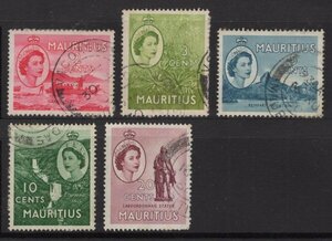【消印有】　外国切手　モーリシャス　1953年　エリザベス2世　5種