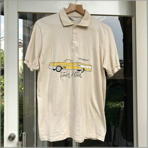 ★USA製　80s 90s　アメ車プリント　ポロシャツ　size L　1958 BONNEVILLE★検 Stedman ビンテージ Tシャツ ポンティアック ボンネビル