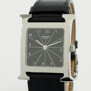 【中古】HERMES Hウォッチ レディース 腕時計 クオーツ SS レザー ブラック文字盤 HH1.150