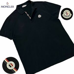 希少XLサイズ●MONCLER モンクレール マグリア 半袖 ポロシャツ ワッペンロゴ トリコロール ブラック 黒 正規品 メンズ 春夏 