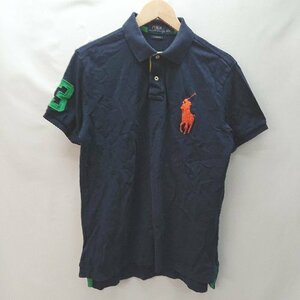 ◇ POLO RALPH LAURE ポロラルフローレン シンプル 胸ワンポイント刺? 半袖 ポロシャツ サイズL ネイビー メンズ E