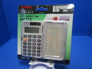 AURORA オーロラ 薄型コンパクト 電卓 手帳型 ハンディタイプ 軽量 ポケットサイズ 電卓 8桁 HC110 カラー：グレー