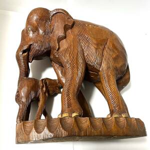 木彫り象の親子　置物