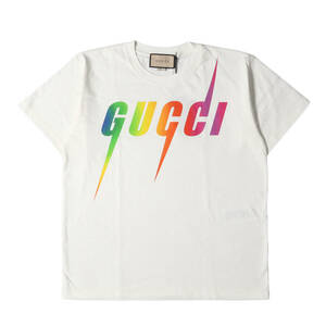 新品 GUCCI グッチ Tシャツ サイズ:XS 現行モデル マルチカラー ブレード ロゴ Tシャツ オーバーサイズフィット オフホワイト イタリア製