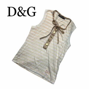 D&G ドルガバ DOLCE&GABBANA ドルチェ＆ガッバーナ タンクトップ ノースリーブ ボーダー 白 肌色 サイズ36