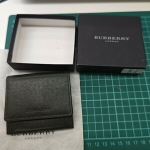 ◆ 中古品 ◆ BURBERRY バーバリー ブラックレザー コインケース 財布 小銭入れ ノバチェック グリーン　み