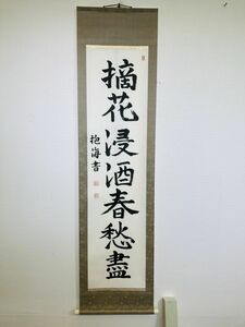 kmv09▼掛け軸 骨董 古掛軸 年代物 レトロ 美術品 インテリア 書 習字 文字 抱海書 外箱付▼