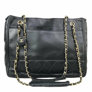 1円～ シャネル CHANEL バッグ チェーンショルダー チェーントート マトラッセ 0番台 ラムスキン ブラック ゴールド金具 中古