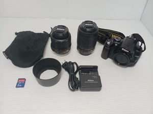 Nikon ニコン デジタル一眼レフカメラ D5000 ダブルズームキット ブラック 12.3メガピクセル【中古品】 ○YR-51446○