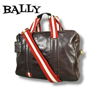 1円 BALLY バリー ビジネスバッグ 2way ブリーフケース ショルダーバッグ 大容量 ネームタグ PC収納 トレインスポッティング ストライプ A4