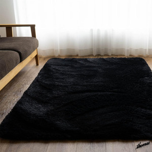 ◆表情のあるおしゃれな雰囲気◆ シャギーラグ 190×190cm ロングパイル 簡単お手入れ インテリア 模様替え 床暖対応 ブラック