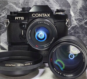 【終活整理】CONTAX RTS＋Planar 50mm f1.7＋Sonnar 135mm f2.8 単焦点2本セット＋純正ワインダー 各動作良好 露出計OK 光学美品 連写OK