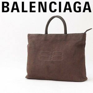◆BALENCIAGA バレンシアガ スエード ロゴ型押し トート ハンド バッグ ダークブラウン