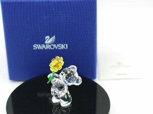 ■【YS-1】 スワロフスキー SWAROVSKI クリスタル ■ クリスベア クマ 花 フラワー 置き物 ■ 高さ約5.2cm クリア系 元箱【同梱可能商品】C