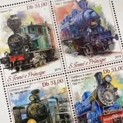 52055セール現品限　外国切手未使用　stプリンシペ発行鉄道限定印刷小型シート