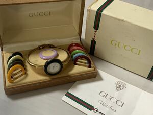 GUCCI グッチ 本部 チェンジベゼル バングルウォッチ レディース腕時計 1100-L 文字盤ホワイト ゴールド べゼル12個 箱.保証書付 稼働品