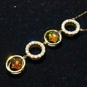 良品!!ソーティング付き!!＊K18天然ファイアオパール/天然ダイヤモンドペンダント＊a 4.4g fire opal diamond pendant jewelry EF4/EF4