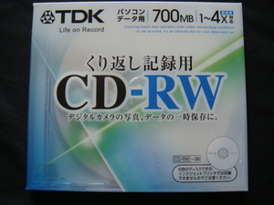 TDK／＜パソコンデーター用*700MB/1～4ⅹ対応・くり返し記録用CD-RW(デジタルカメラの写真、データーの一時保存に)＞□彡『未使用品』