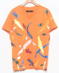 評価参照！美品　レア！1PIU1UGUALE3　ペイントデザイン　Tシャツ オレンジ　サイズ4（Sサイズ程度）　ネコポス匿名配送230円