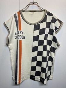 60s Champion Harley Davidson Motorcycle Racing Jersey Top チャンピオン ハーレーダビッドソン ノースリーブ シャツ 白 チェックT40