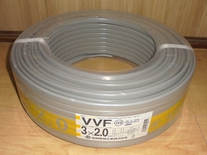 ★未使用★VVF2.0-3c 　VVFケーブル 3×2.0mm 100m 灰色（黒白赤）　未開封★協和電線工業