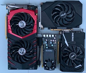 グラフィックボード 4台 + 変換・延長ケーブル計5本 / ASUS GTX1650 PH-GTX1650-4GD6 MSI GTX1070 GAMING X 8G GTX1060 Quadro P620