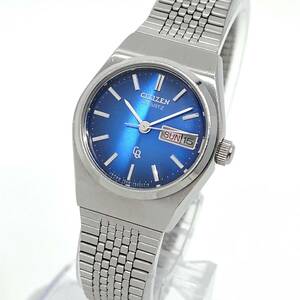 CITIZEN 腕時計 デイデイト クッション バーインデックス 3針 スクリューバック クォーツ quartz ブルー シルバー 青 銀 シチズン Y891