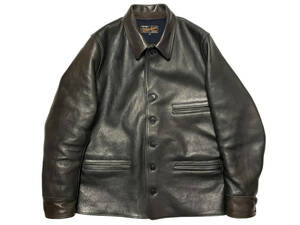 極美品 42 WARE HOUSE ウェアハウス HORSE LEATHER JACKET BLACK ホースレザージャケット カーコート 茶芯