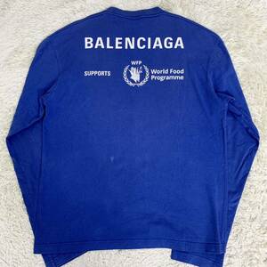 バレンシアガ 【希少デザイン】 BALENCIAGA tシャツ 長袖 ロンT カットソー ビックロゴ クルーネック メンズ ブルー サイズM位