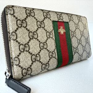 未使用級 GUCCI グッチ 長財布 ラウンドファスナー GGスプリーム シェリーライン アニマリエ 蜂 ハチ ビー GG柄 メンズ 