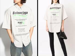 名作新品BALENCIAGAランドリープリント半袖シャツLサイズバレンシアガオーバーサイズグレー