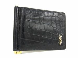 1円 ■美品■ YVESSAINTLAURENT イヴサンローラン カサンドラ クロコダイル型押しレザー 二つ折り 財布 ウォレット マネークリップ AV9460