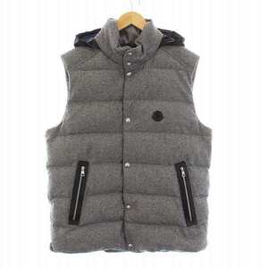 モンクレール MONCLER 22AW HERNIAIRE GILET ダウン ベスト ウール スタンドカラー 千鳥格子 フード ワッペン 4 L 白 黒 ホワイト ブラック