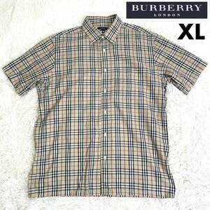 518美品 XL バーバリー ロンドン BURBERRY LONDON 半袖 シャツ ノバチェック 総柄 春夏 LL